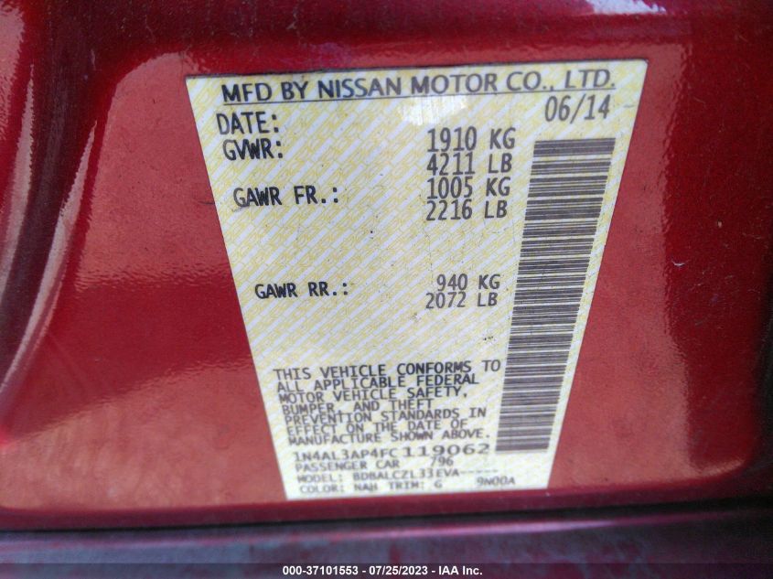 2015 NISSAN ALTIMA 2.5 - 1N4AL3AP4FC119062