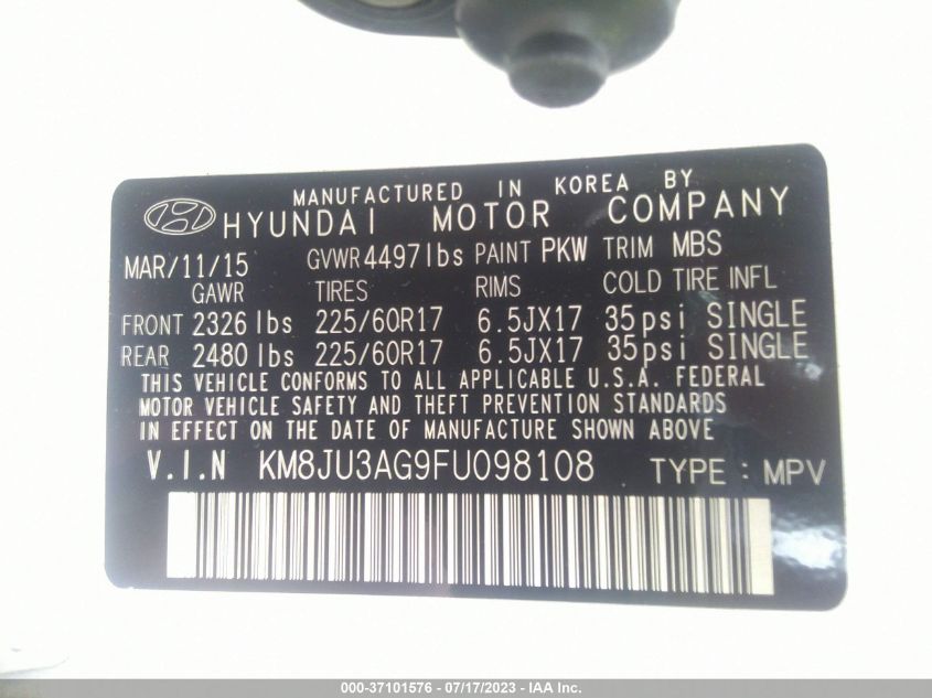 2015 HYUNDAI TUCSON SE - KM8JU3AG9FU098108