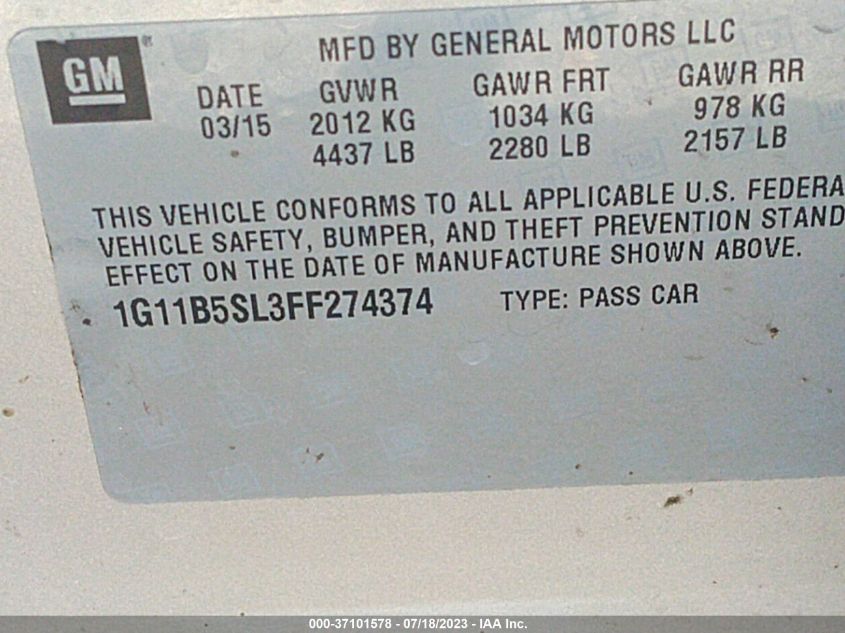 2015 CHEVROLET MALIBU LS - 1G11B5SL3FF274374