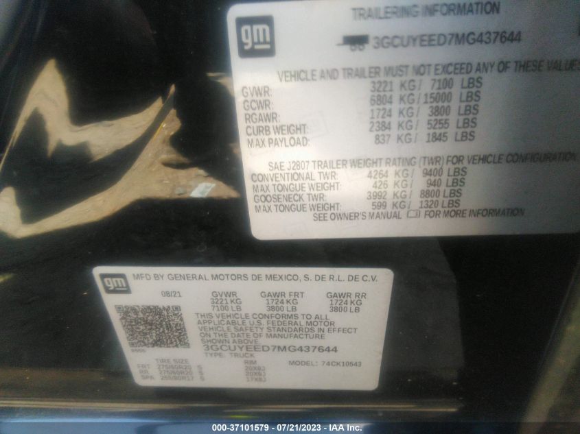 2021 CHEVROLET SILVERADO 1500 RST - 3GCUYEED7MG437644