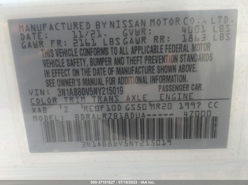 2022 NISSAN SENTRA SR - 3N1AB8DV5NY215019