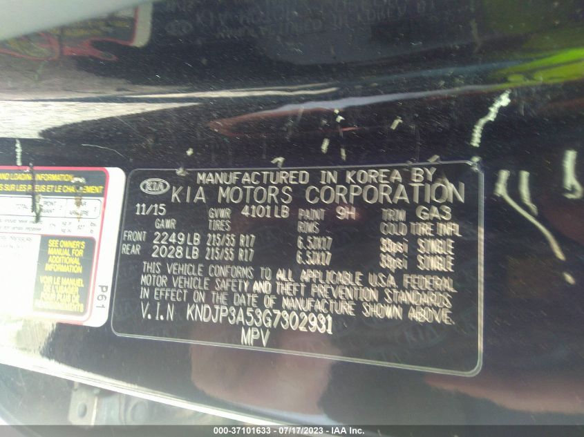 2016 KIA SOUL + - KNDJP3A53G7302931