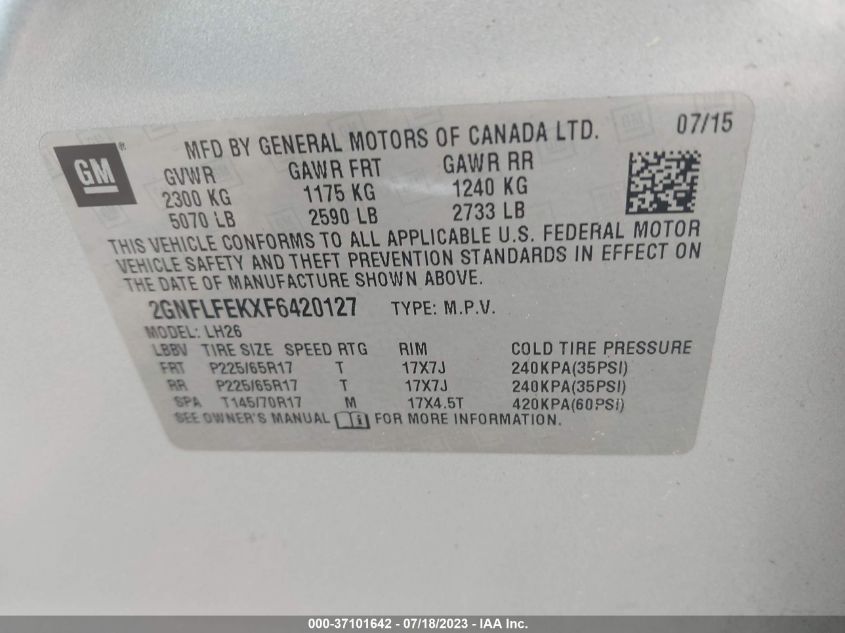 2015 CHEVROLET EQUINOX LT - 2GNFLFEKXF6420127