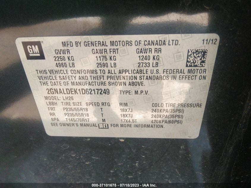 2013 CHEVROLET EQUINOX LT - 2GNALDEK1D6217249