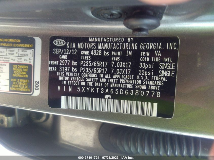 2013 KIA SORENTO LX - 5XYKT3A65DG380778