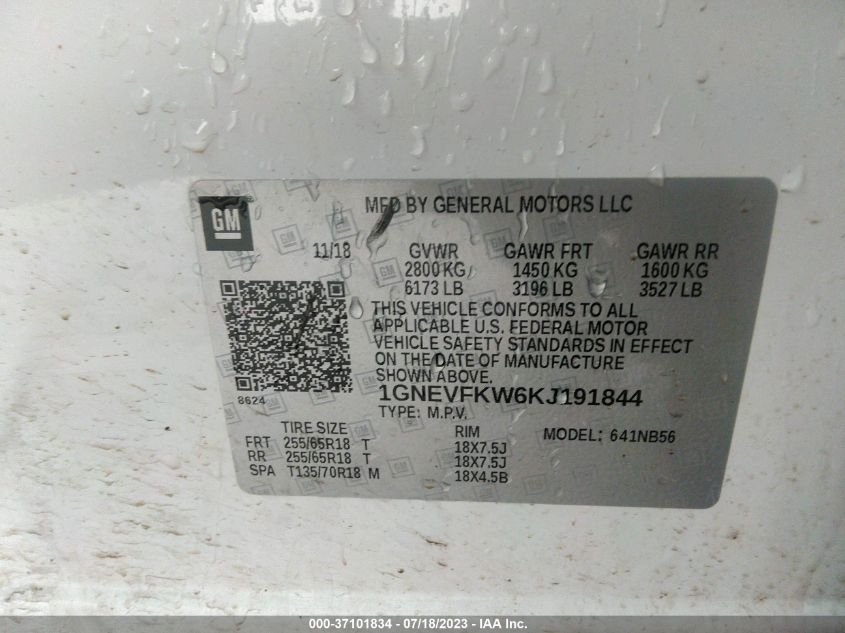 2019 CHEVROLET TRAVERSE LS - 1GNEVFKW6KJ191844