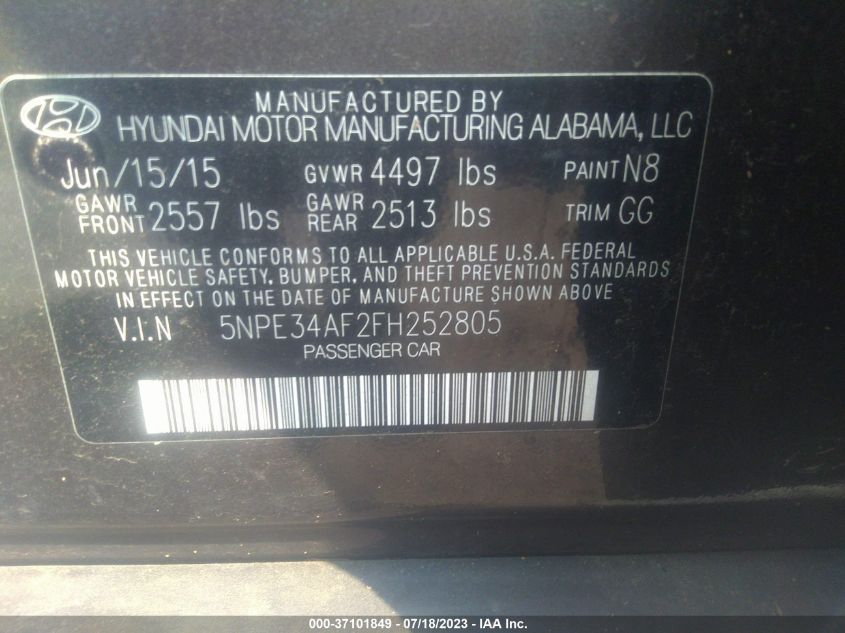 2015 HYUNDAI SONATA 2.4L SPORT - 5NPE34AF2FH252805