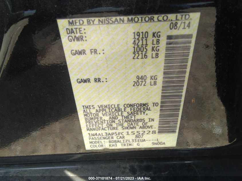 2015 NISSAN ALTIMA 2.5 SV - 1N4AL3AP5FC155228