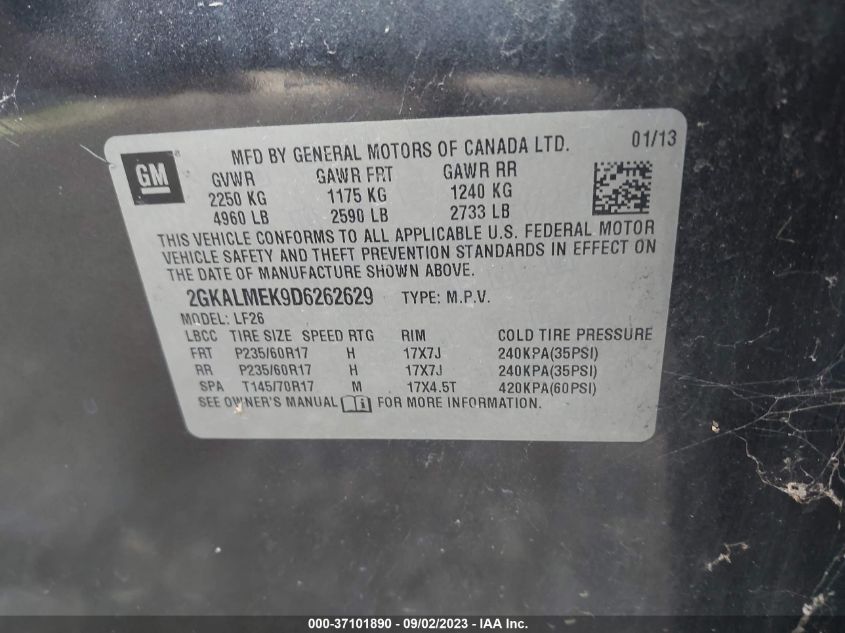 2013 GMC TERRAIN SLE 2GKALMEK9D6262629