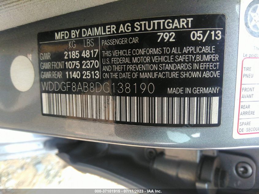 2013 MERCEDES-BENZ C-CLASS C 300 - WDDGF8AB8DG138190