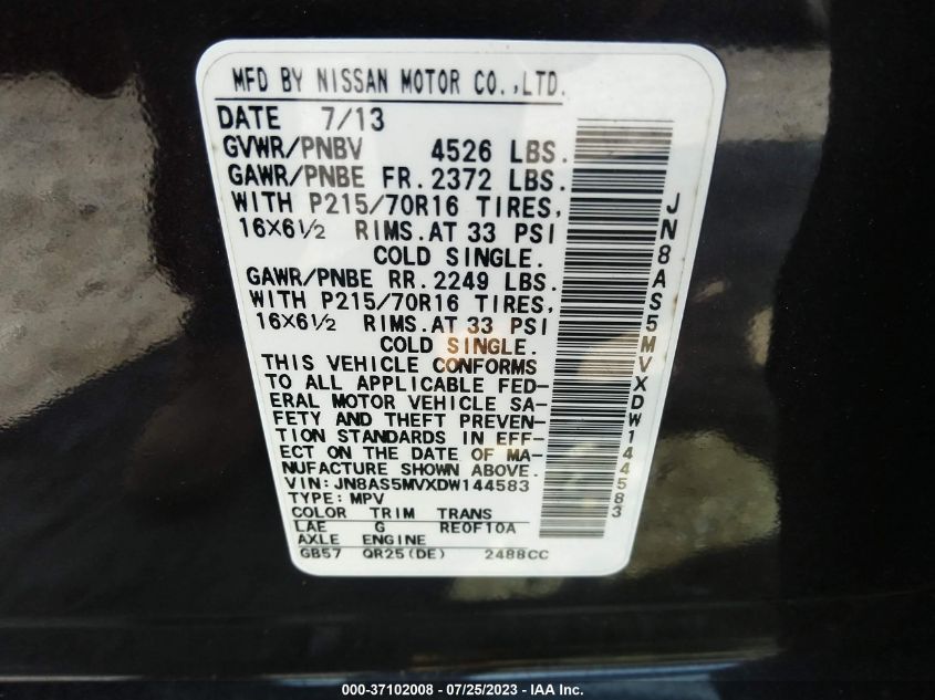 2013 NISSAN ROGUE S - JN8AS5MVXDW144583