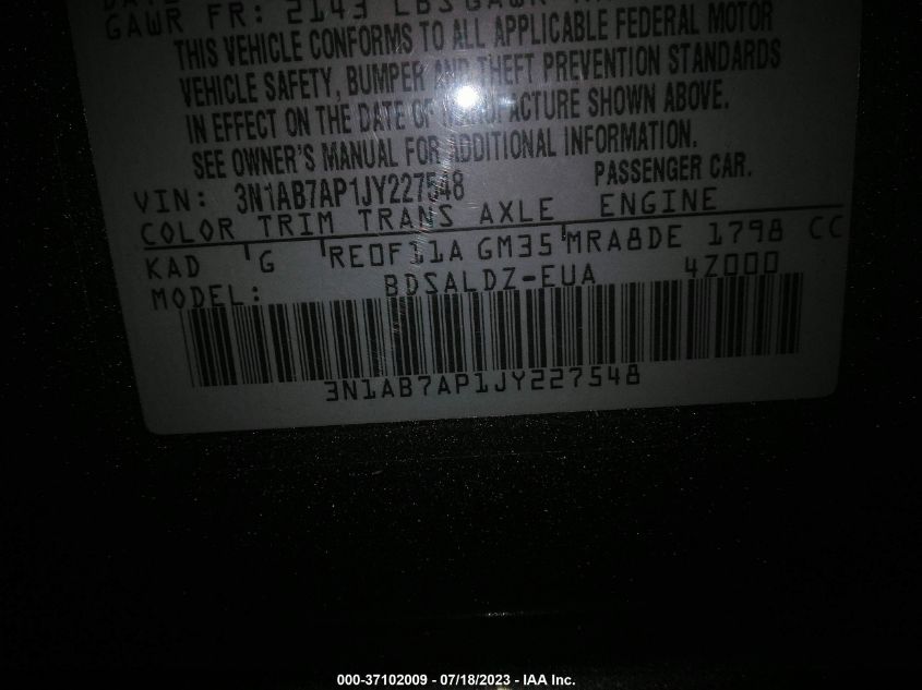 2018 NISSAN SENTRA SV - 3N1AB7AP1JY227548