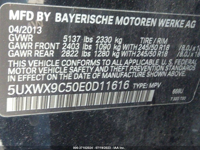 2014 BMW X3 XDRIVE28I - 5UXWX9C50E0D11616