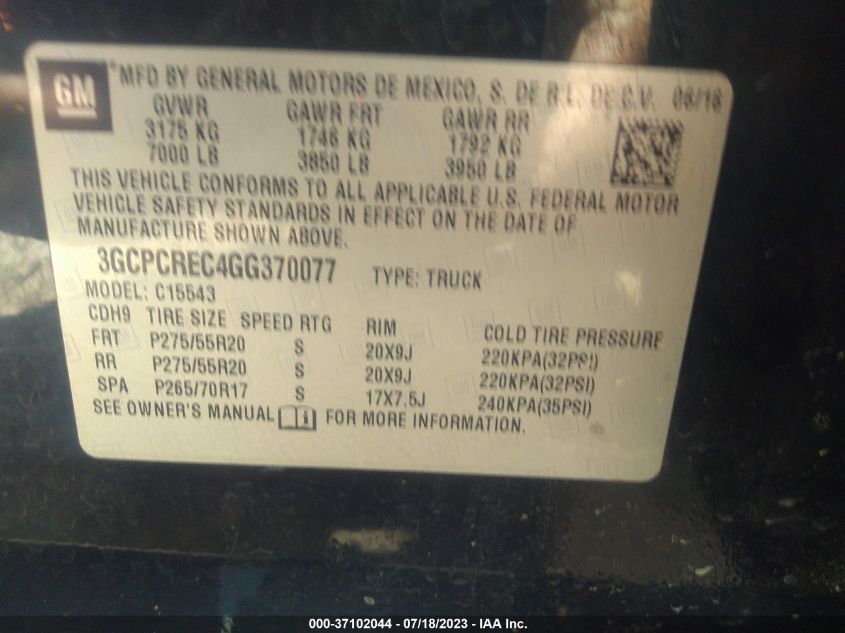 2016 CHEVROLET SILVERADO 1500 LT - 3GCPCREC4GG370077