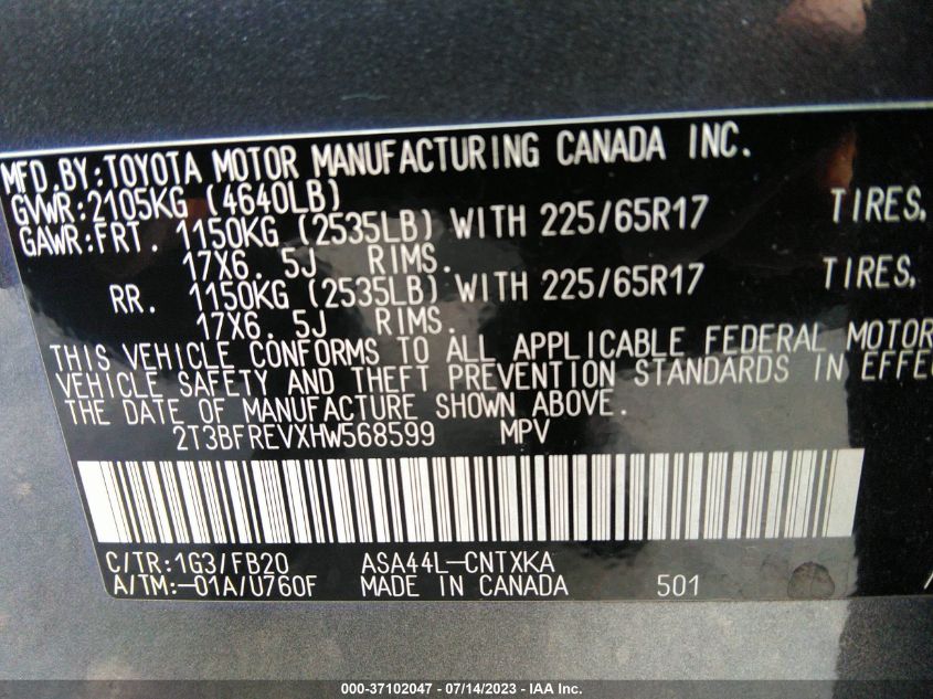 2017 TOYOTA RAV4 LE - 2T3BFREVXHW568599