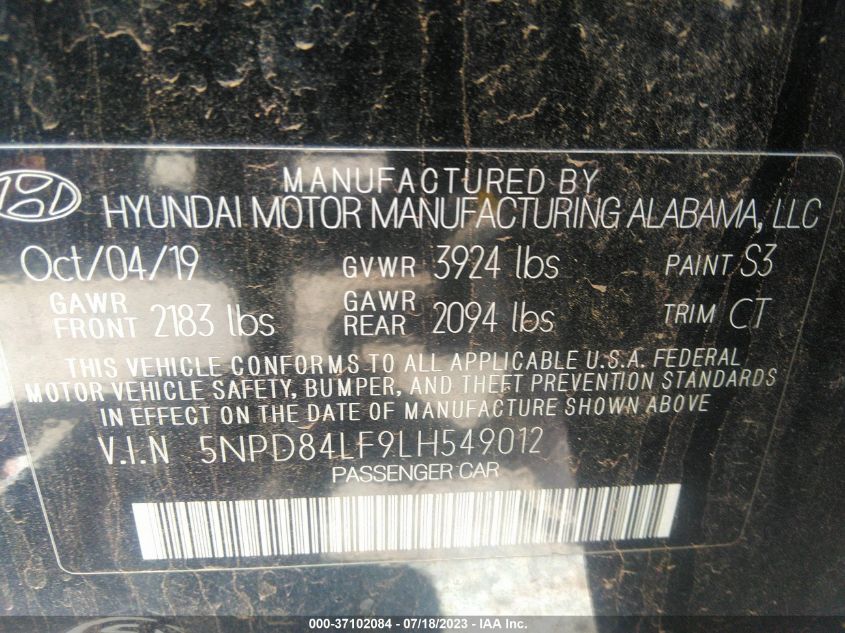 VIN 5NPD84LF9LH549012 2020 HYUNDAI ELANTRA no.9