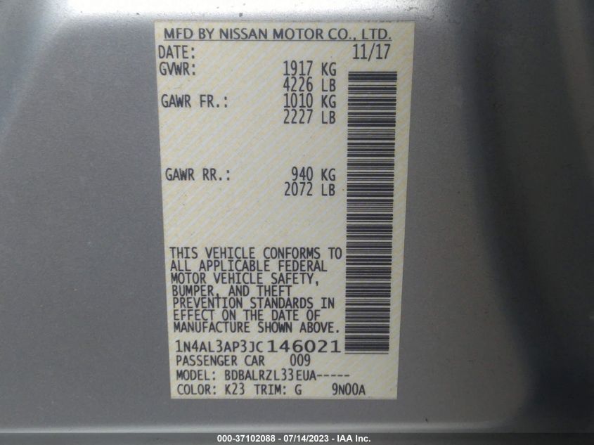 2018 NISSAN ALTIMA 2.5 SL - 1N4AL3AP3JC146021