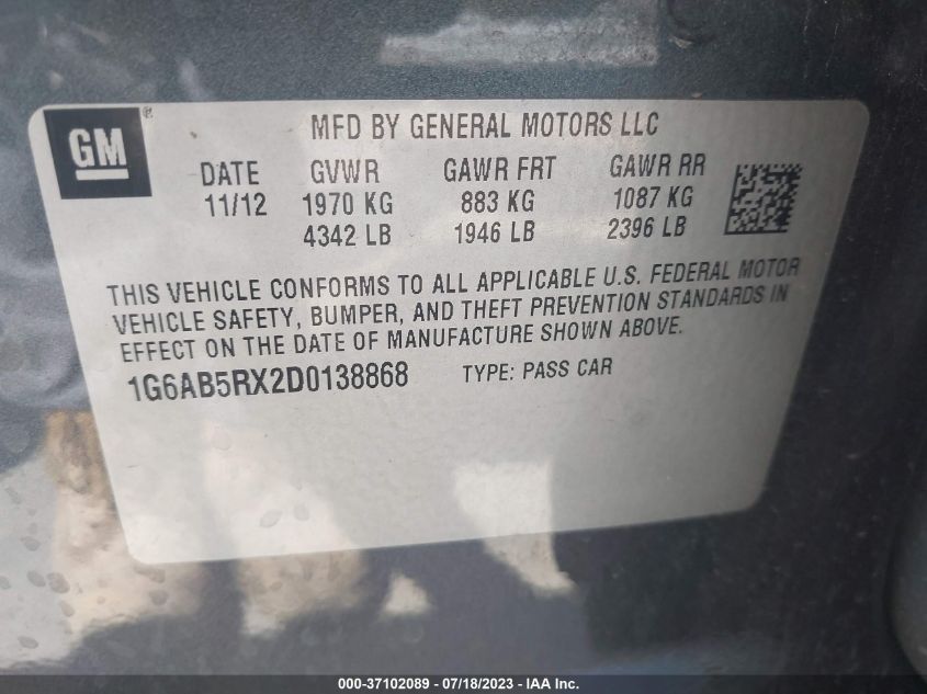 2013 CADILLAC ATS LUXURY - 1G6AB5RX2D0138868