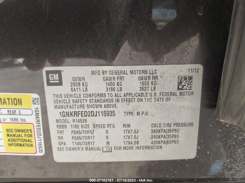 2013 CHEVROLET TRAVERSE LS - 1GNKRFED2DJ116935