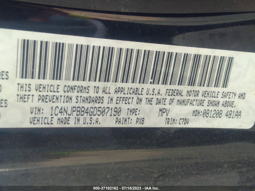 2016 JEEP PATRIOT SPORT - 1C4NJPBB4GD507190
