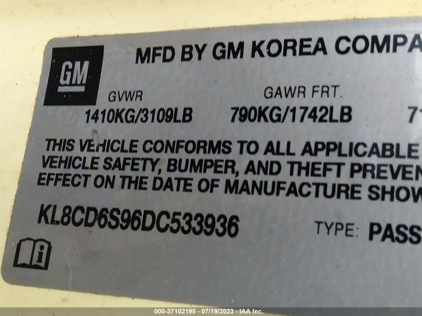 2013 CHEVROLET SPARK LT - KL8CD6S96DC533936