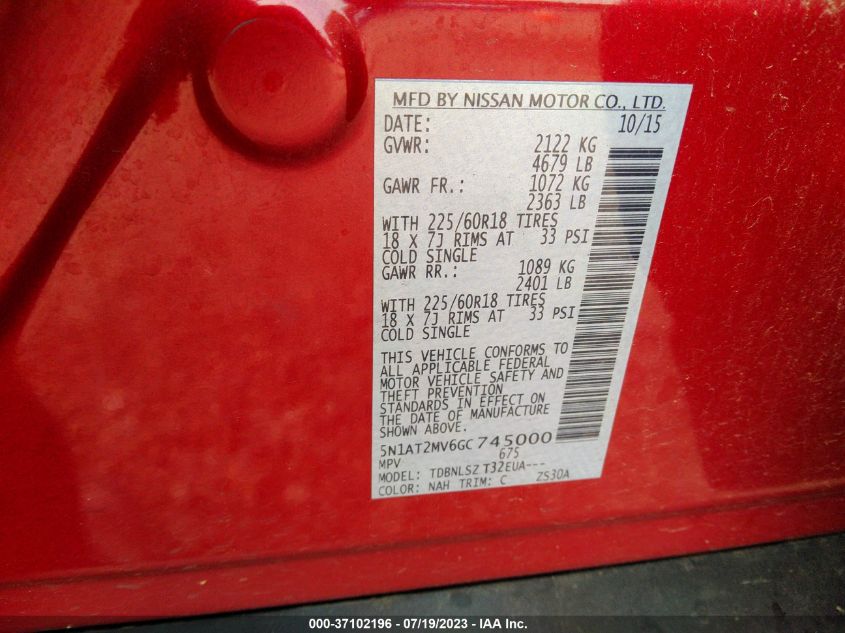 2016 NISSAN ROGUE SL - 5N1AT2MV6GC745000