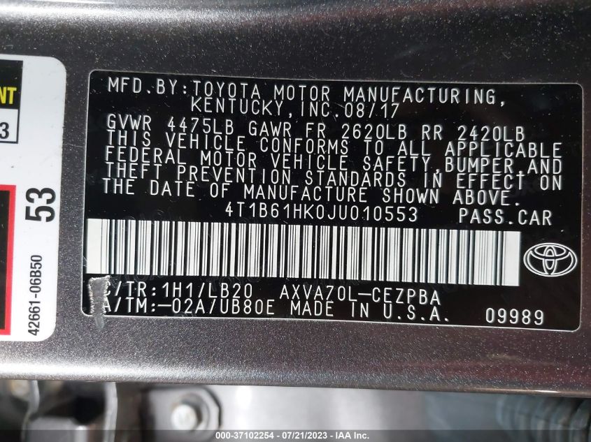 2018 TOYOTA CAMRY XSE - 4T1B61HK0JU010553
