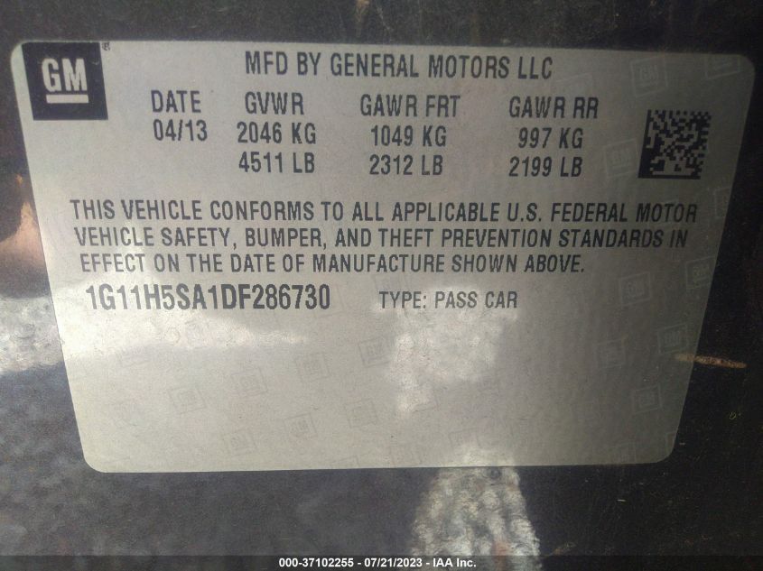 2013 CHEVROLET MALIBU LTZ - 1G11H5SA1DF286730