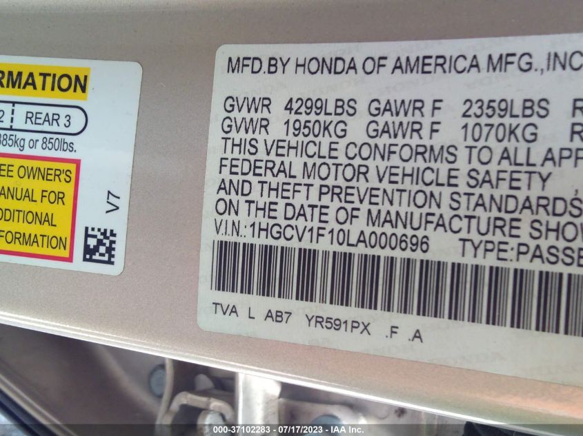 1HGCV1F10LA000696 Honda Accord Sedan LX 9