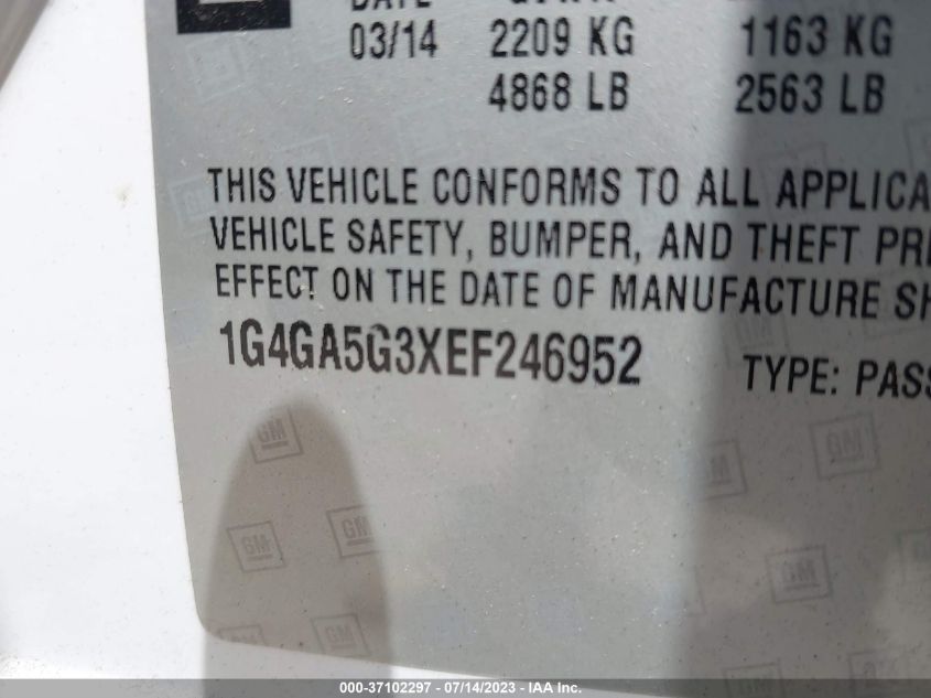 2014 BUICK LACROSSE BASE - 1G4GA5G3XEF246952