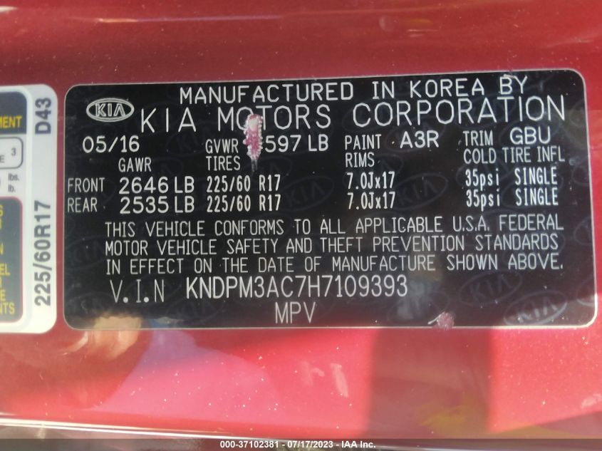 2017 KIA SPORTAGE LX - KNDPM3AC7H7109393