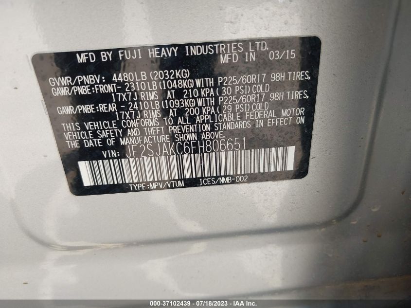 2015 SUBARU FORESTER 2.5I LIMITED - JF2SJAKC6FH806651