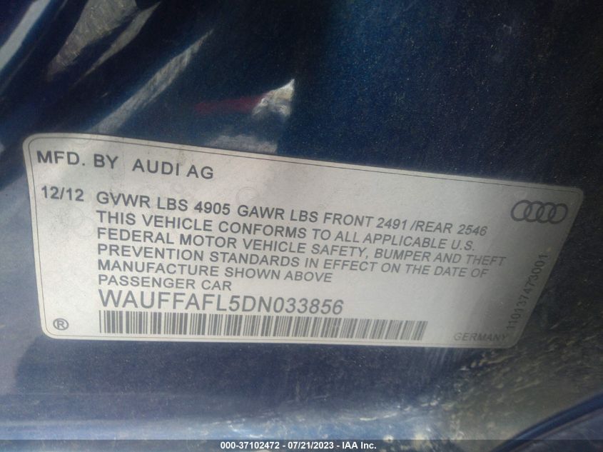 2013 AUDI A4 PREMIUM PLUS - WAUFFAFL5DN033856