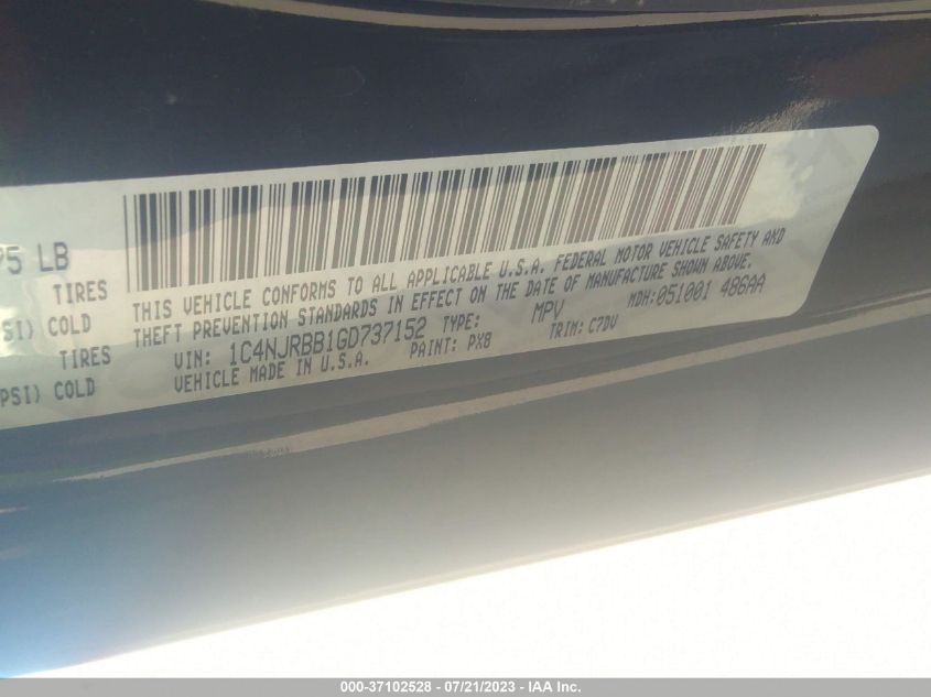 2016 JEEP PATRIOT SPORT - 1C4NJRBB1GD737152