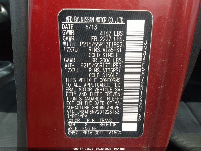 2013 NISSAN JUKE SV - JN8AF5MV2DT225163