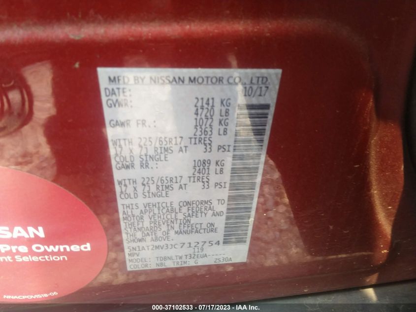 2018 NISSAN ROGUE SV - 5N1AT2MV3JC712754
