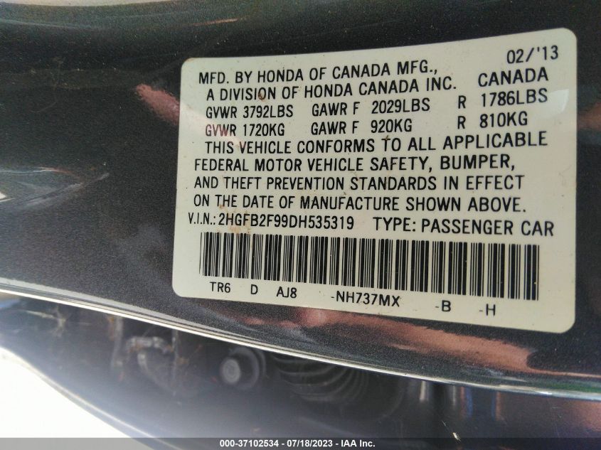 2013 HONDA CIVIC SDN EX-L - 2HGFB2F99DH535319