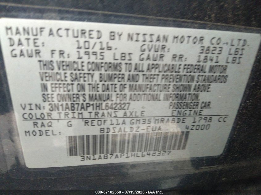 2017 NISSAN SENTRA SV - 3N1AB7AP1HL642327