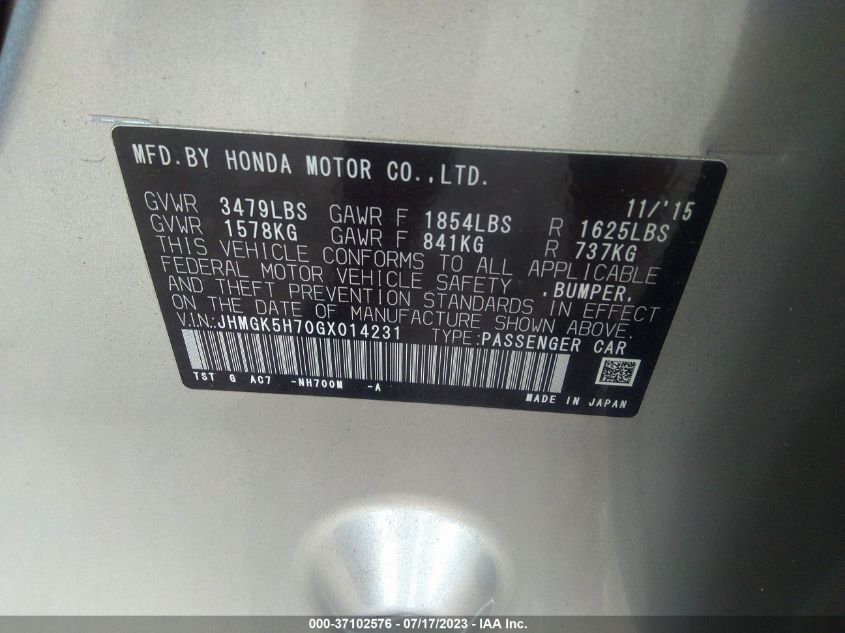 2016 HONDA FIT EX - JHMGK5H70GX014231