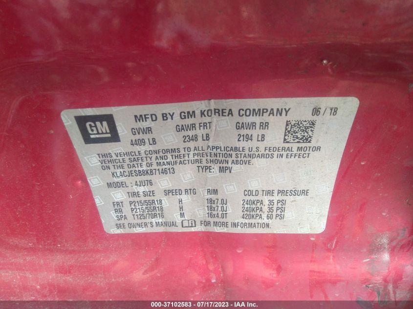 2019 BUICK ENCORE PREFERRED - KL4CJESB8KB714613