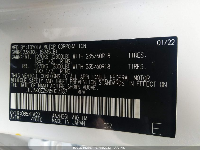 2022 LEXUS NX NX 350H - JTJAKCEZ5N5002387