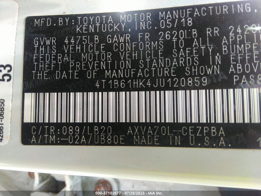 2018 TOYOTA CAMRY XSE - 4T1B61HK4JU120859