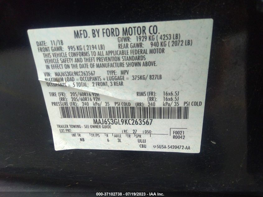 2019 FORD ECOSPORT SE - MAJ6S3GL9KC263567