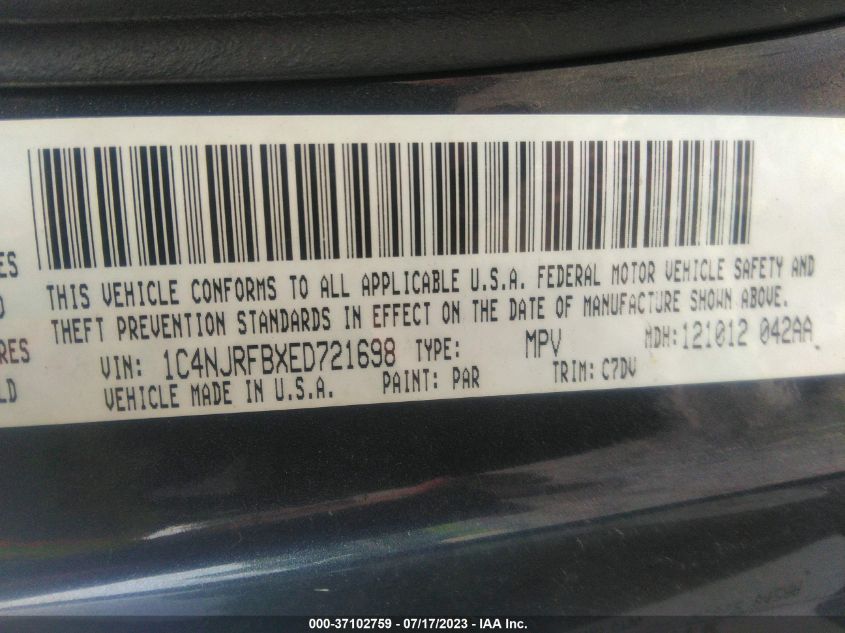 2014 JEEP PATRIOT LATITUDE - 1C4NJRFBXED721698