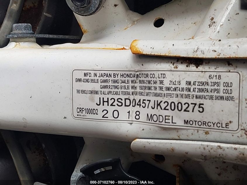 2018 HONDA CRF1000 D2 JH2SD0457JK200275