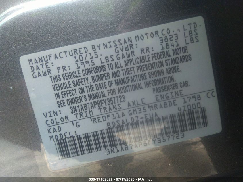 2015 NISSAN SENTRA SV - 3N1AB7AP8FY357723