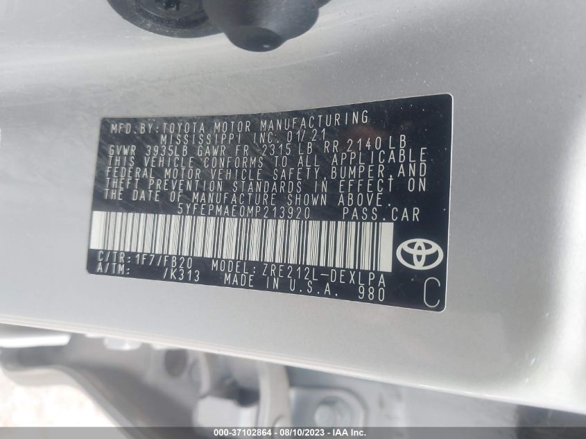 2021 TOYOTA COROLLA LE - 5YFEPMAE0MP213920