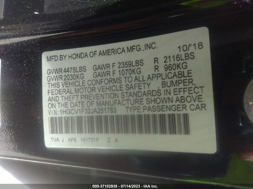 2018 HONDA ACCORD SEDAN SPORT 1.5T - 1HGCV1F32JA251783