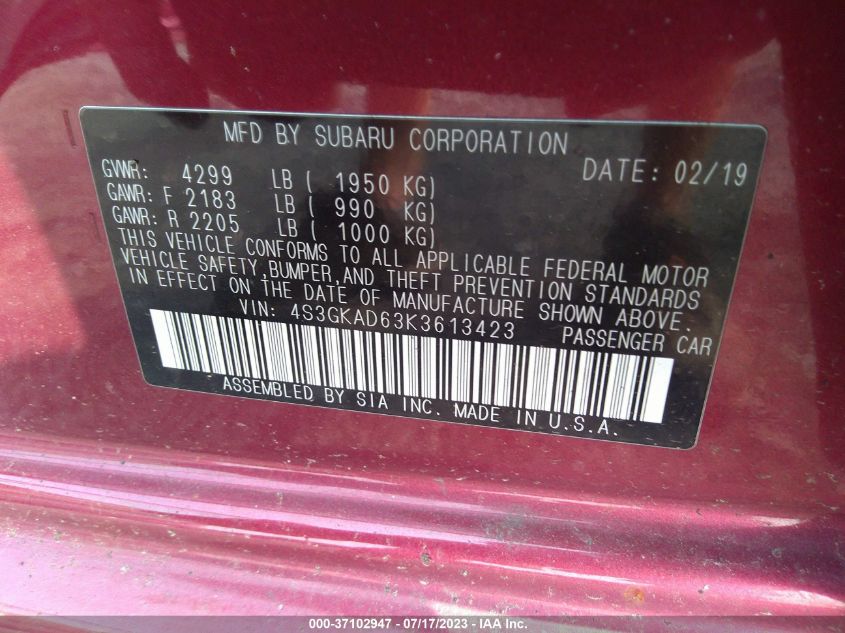 2019 SUBARU IMPREZA PREMIUM - 4S3GKAD63K3613423