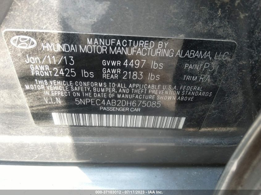 2013 HYUNDAI SONATA LIMITED - 5NPEC4AB2DH675085